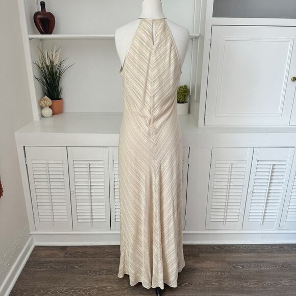 Vintage 80s 90s Ann Taylor Champagne Silk Jacquard Floral Stripe Slip Dress 12 - Picture 4 of 6